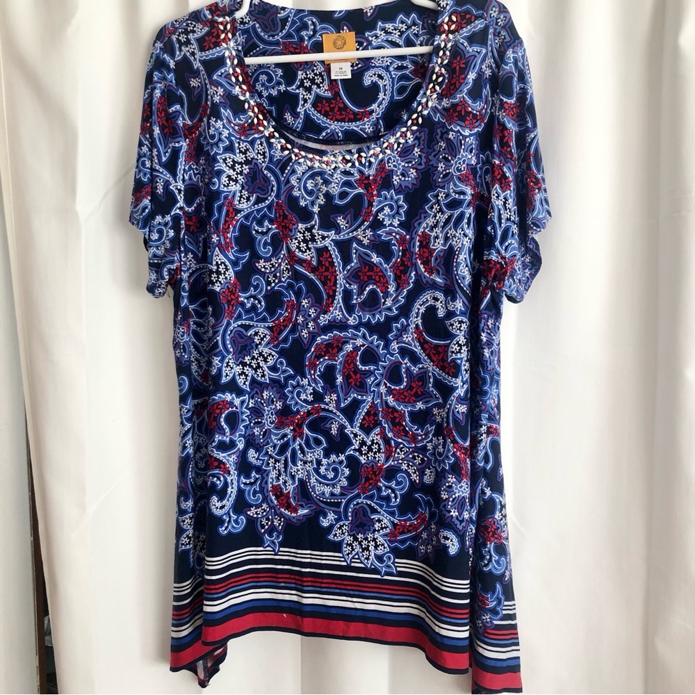 Ruby Road Patriotic red white blue tunic 1X